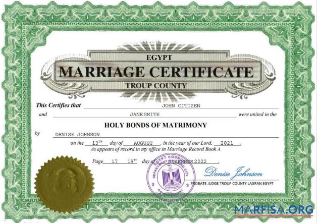 Realistic Egypt marriage certificate Word and PDF template